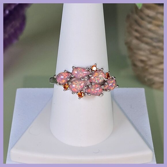 Unique Synthetic Opal & Orange Crystal Cluster Ring Size 10 (NWOT) - Picture 1 of 5